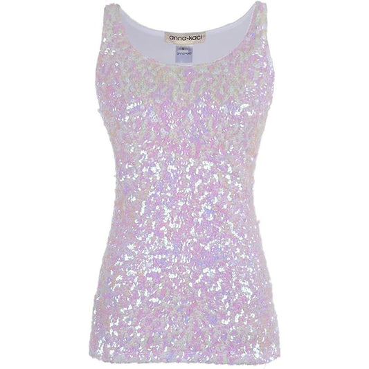 Anna-Kaci Womens Sparkle & Shine Glitter Sequin Embellished Sleeveless Round Neck Tank Top
