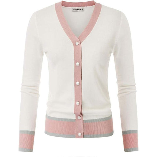 GRACE KARIN Women’s Long Sleeve Button Down Sweater Classic V-Neck Knit Cardigan