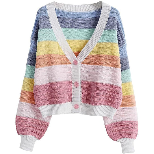 SweatyRocks Women’s Color Block V Neck Button Front Knit Cardigan Sweater Outerwear