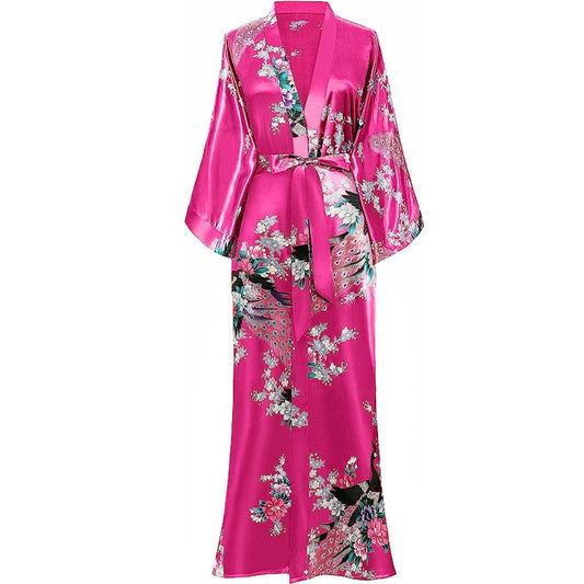 BABEYOND Women’s Kimono Robe Long Robes with Peacock and Blossoms Printed Kimono Nightgown