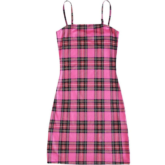 Soly Hux Spaghetti Strap Plaid Bodycon Dress