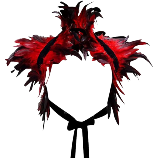 Gothic Feather Shawl Shoulder Wrap Cape-Red