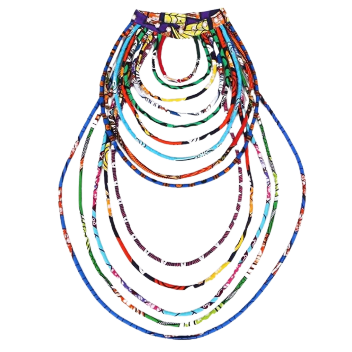 African Ankara Fabric Necklace Long Multi-Strand Handmade Colorful Necklace Tribal Jewelry