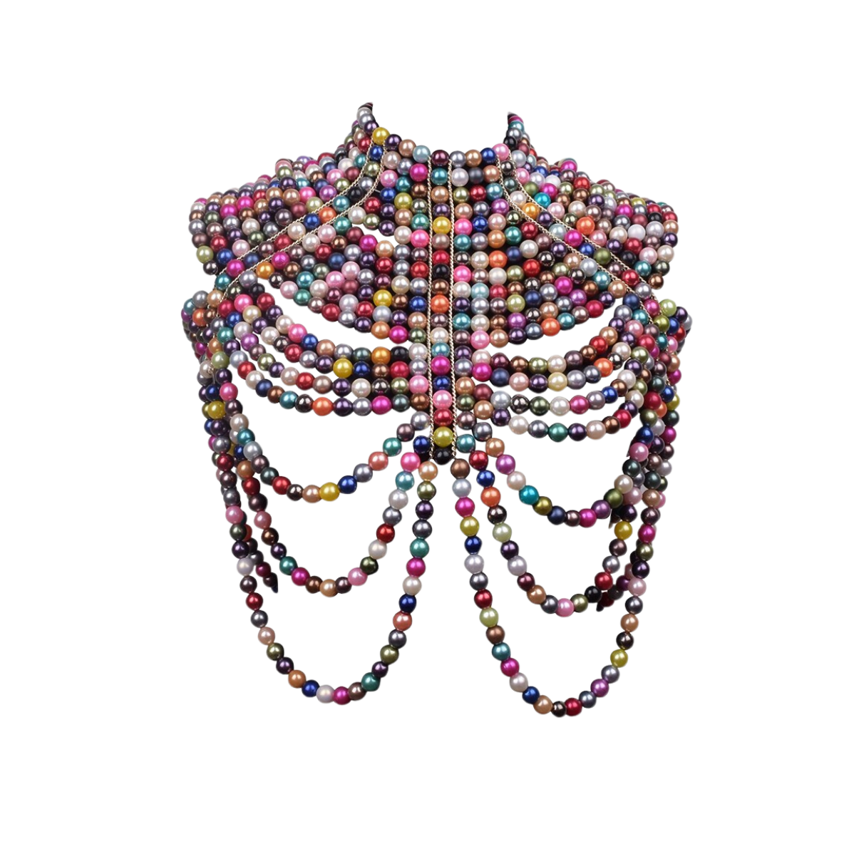 Pearl Chain Shawl Necklace-Multicolor