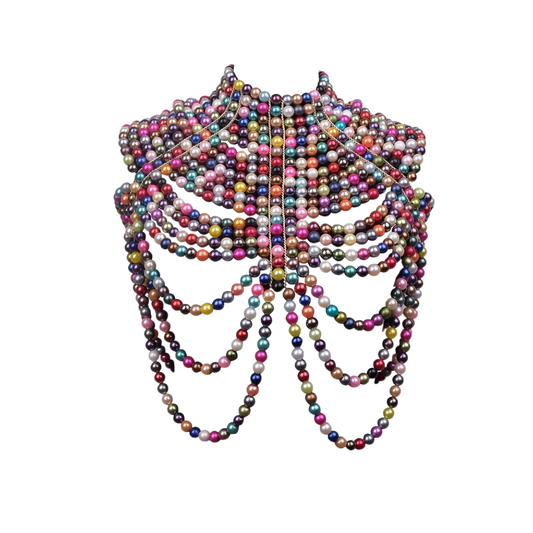Pearl Chain Shawl Necklace-Multicolor