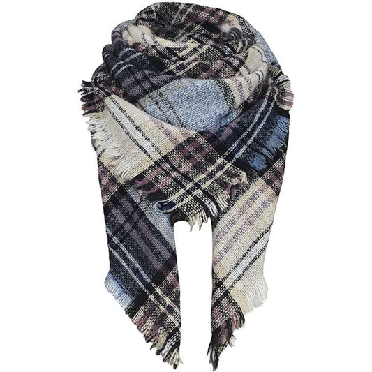 Classic Tassel Plaid Blanket Wrap Shawl Scarf-Blue Beige