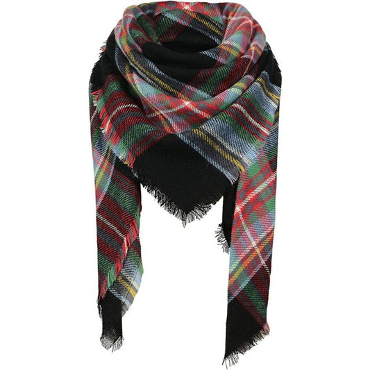 Classic Tassel Plaid Blanket Wrap Shawl Scarf-Red & Black