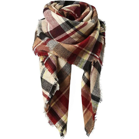 Classic Tassel Plaid Blanket Wrap Shawl Scarf-A Pink Scarf