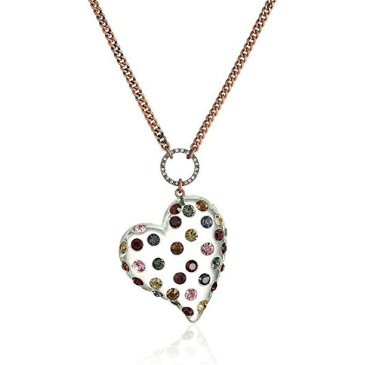 Betsey Johnson Mixed Multi-Colored Stone Lucite Heart Long Pendant Necklace
