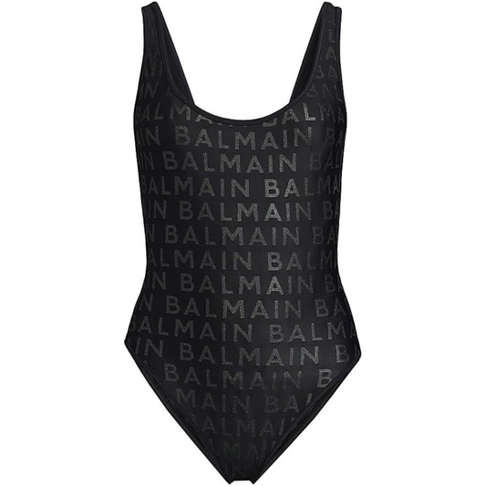 Balmain Allover Print One-Piece Swimsuit-Black