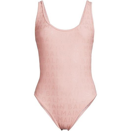 Balmain Allover Print One-Piece Swimsuit-Dark Pink