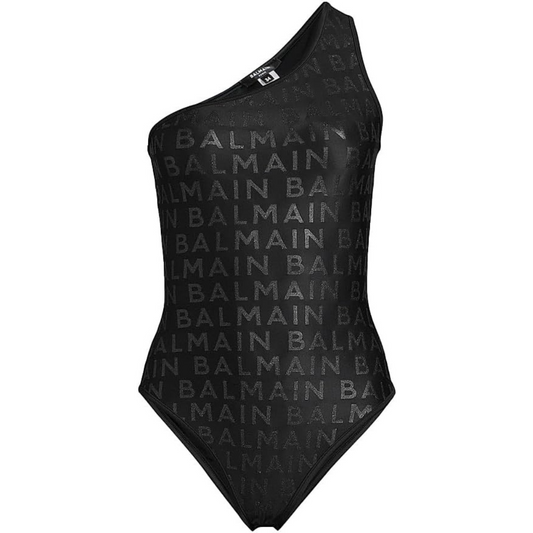 Balmain Allover Print One-Shoulder One-Piece Swimsuit