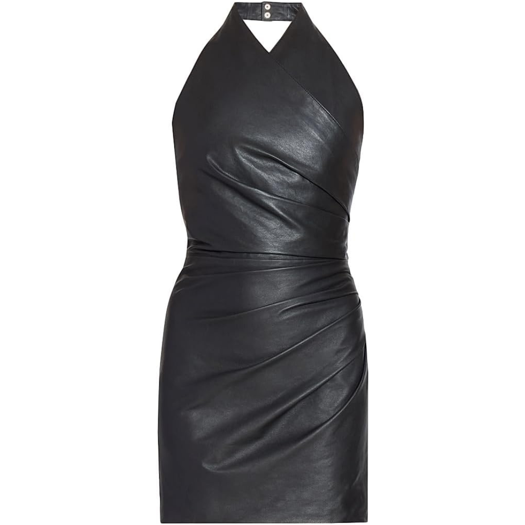 Balmain Draped Leather Halterneck Minidress
