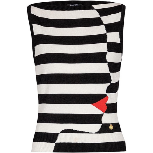 Balmain Graphic Striped Stretch-Knit Boatneck Top
