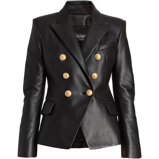 Balmain Leather Double-Breasted Blazer