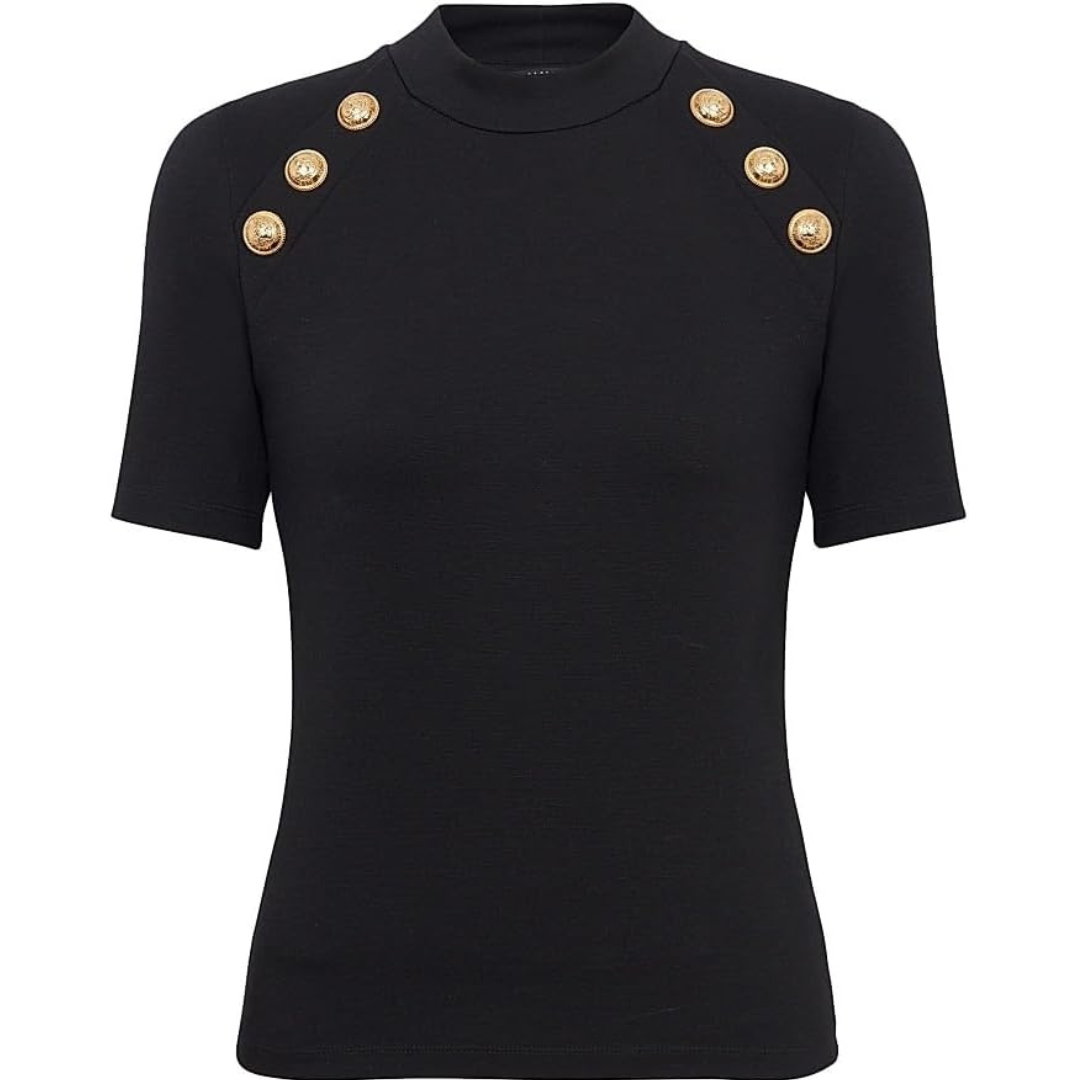 Balmain Logo Button Raglan Stretch T-Shirt