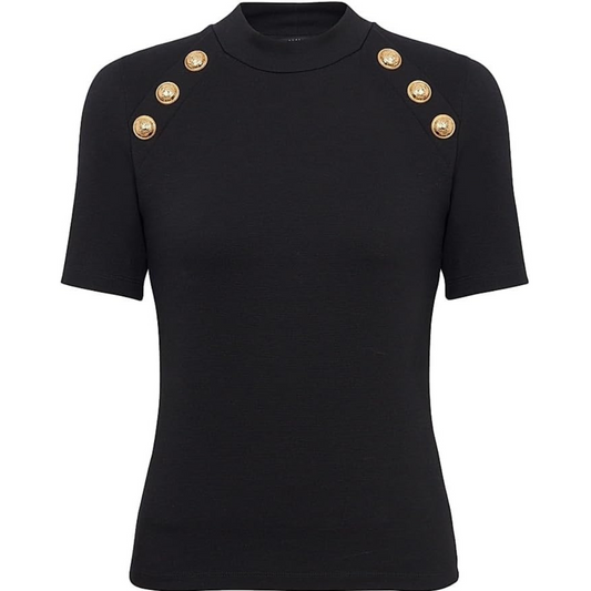 Balmain Logo Button Raglan Stretch T-Shirt