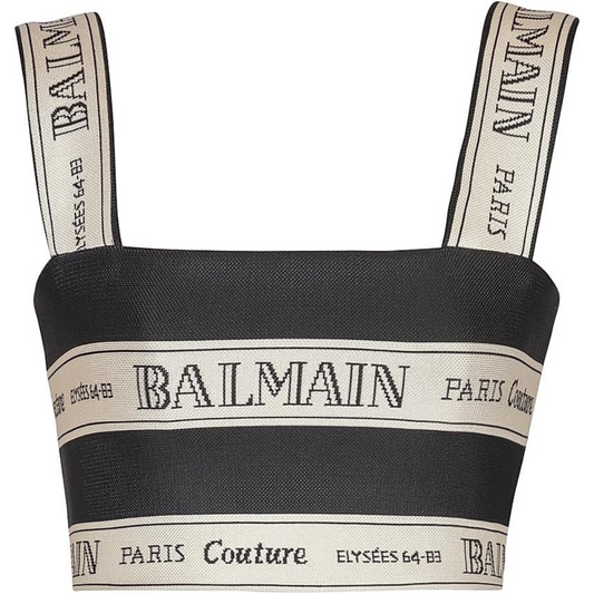 Balmain Logo Striped Jacquard Crop Top