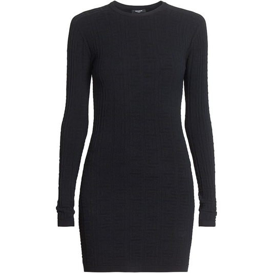 Balmain Monogram-Knit Body-Con Minidress-Noir
