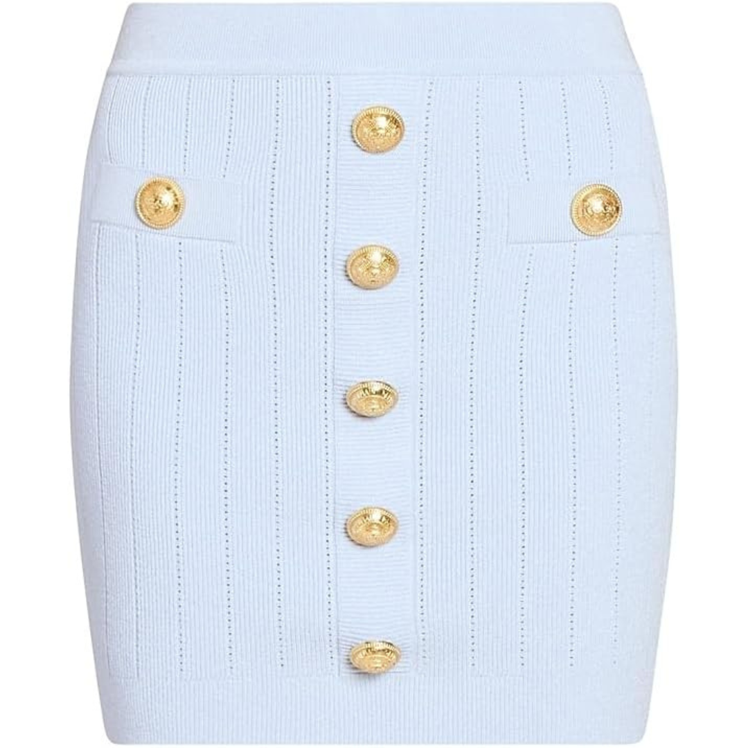 Balmain Pointelle-Knit Button-Front Miniskirt