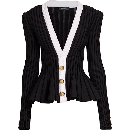 Balmain Rib-Knit Peplum Jacket