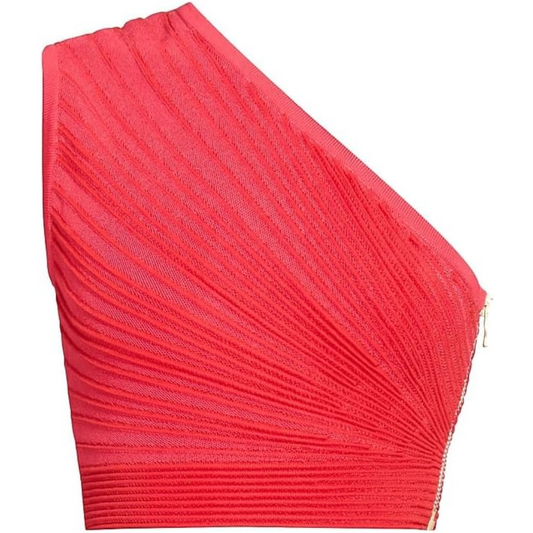 Balmain Textured Rib-Knit One-Shoulder Crop Top