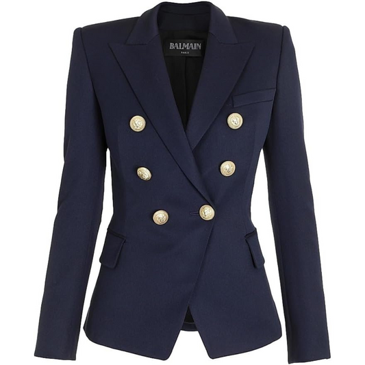 Balmain, Double-Breasted Wool Jacket-Marine