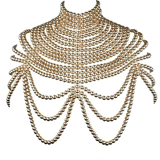 Pearl Chain Shawl Necklace-Gold