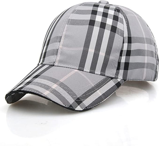 Classic Plaid Baseball Cap Trucker Hat-White