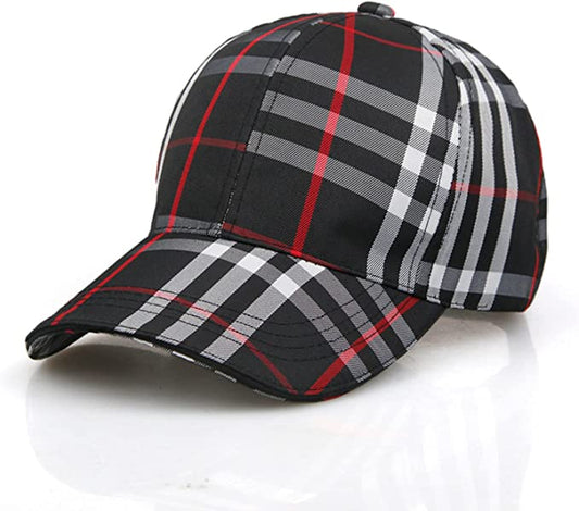 Classic Plaid Baseball Cap Trucker Hat-Black