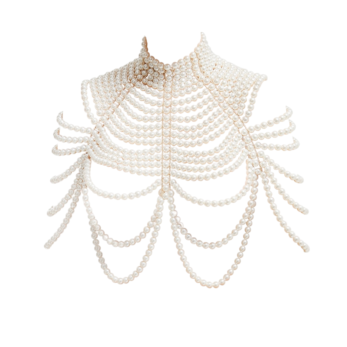 Pearl Chain Shawl Necklace-White