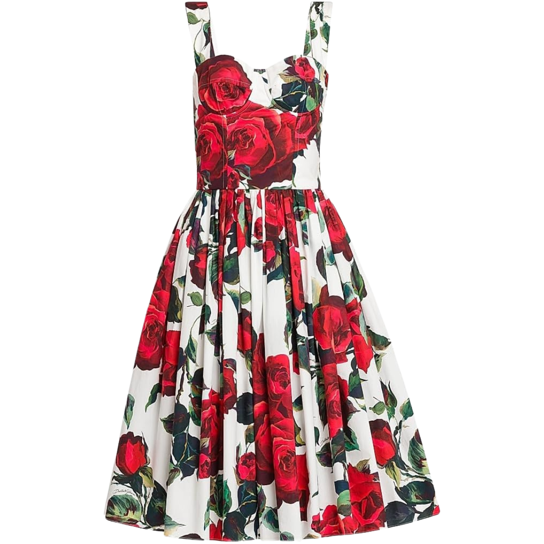 Dolce & Gabbana Roses Cotton Fit & Flare Dress