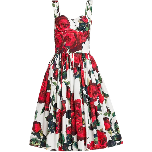 Dolce & Gabbana Roses Cotton Fit & Flare Dress