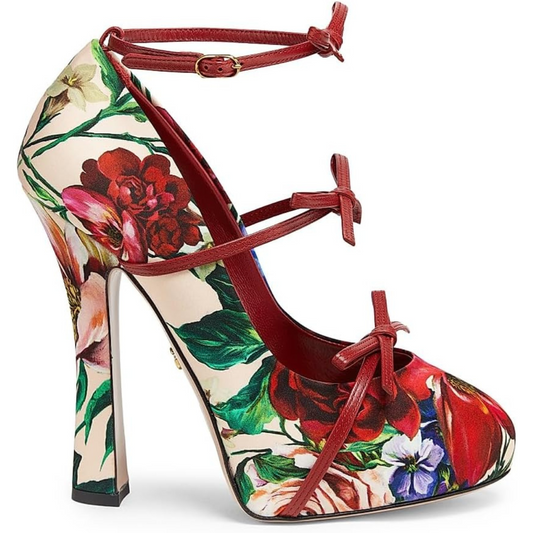 Dolce&Gabbana 125MM Floral Satin Platform Slingback Pumps