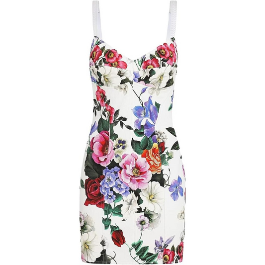 Dolce&Gabbana Floral Cotton-Blend Bustier Minidress