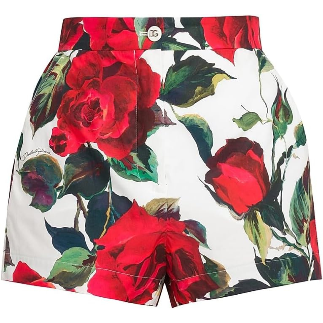 Dolce&Gabbana Roses Cotton Fitted Shorts