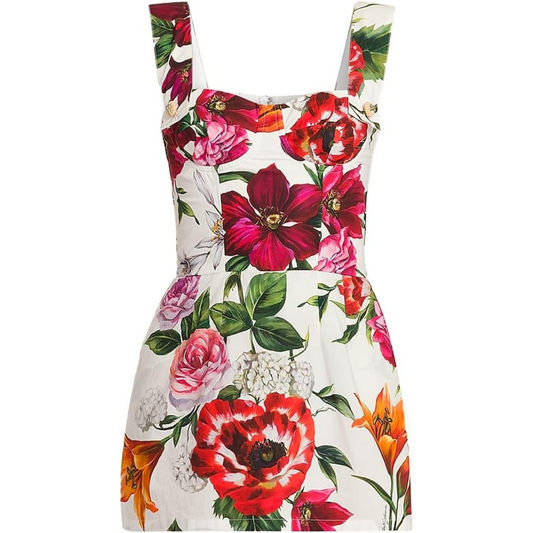 Dolce&Gabbana, Rafia Fiori Floral Cotton Poplin Minidress