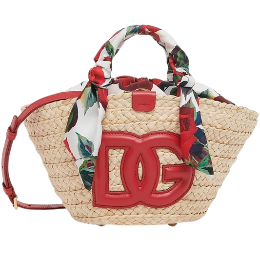Dolce & Gabbana Straw & Cotton Tote Bag-Red Multi