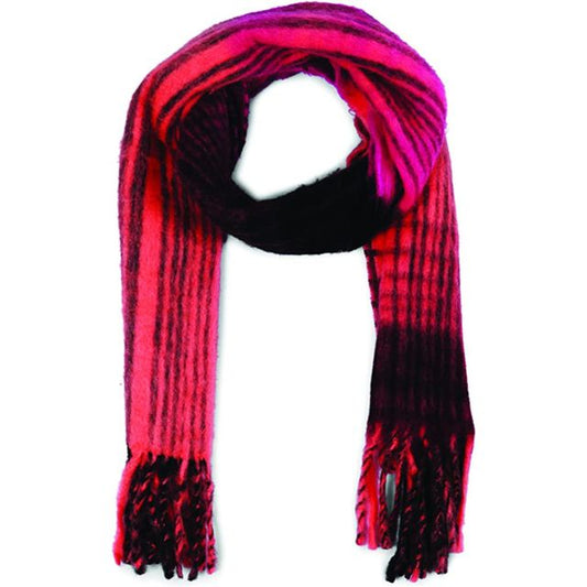 Frye Brushed Stripe Fringe Scarf-Red
