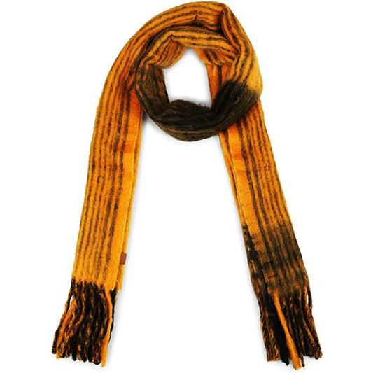 Frye Brushed Stripe Fringe Scarf-Yellow