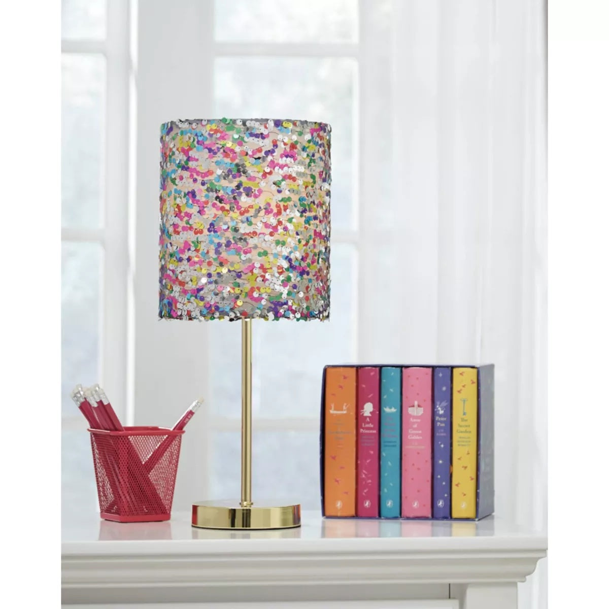 Maddy Metal Table Lamps: Sequined Shade, Goldtone Base Signature Design by Ashley-Set of 2