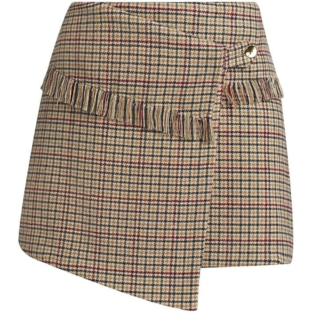 Ganni Check Wool-Blend Wrap Miniskirt