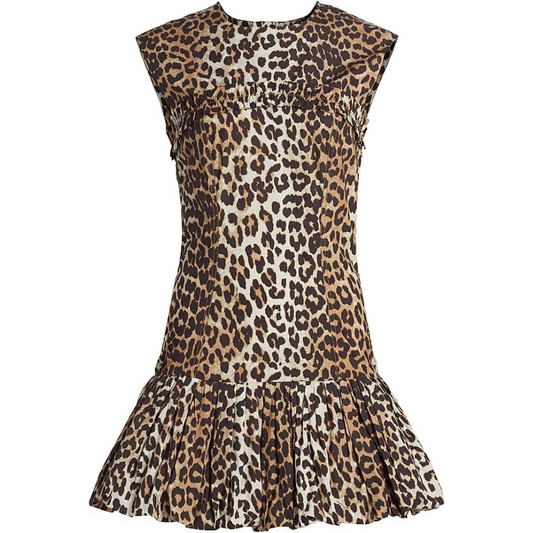 Ganni Leopard-Print Cotton Corset Minidress