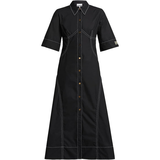 Ganni Poplin Cotton Stitched Shirtdress