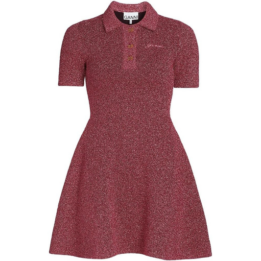 Ganni Sparkle Knit Polo Minidress
