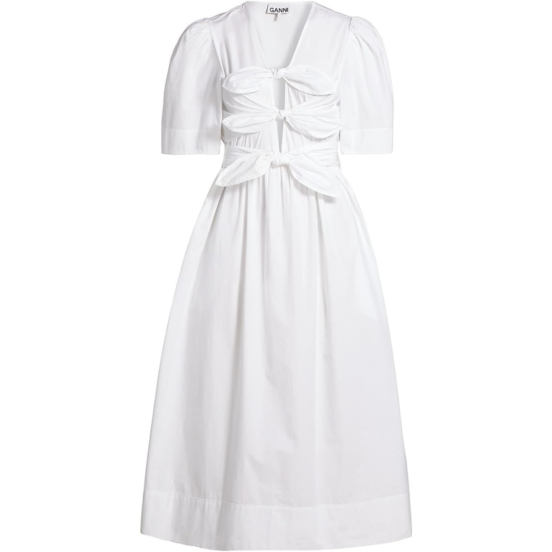 Ganni Tie-Front Cotton Midi-Dress