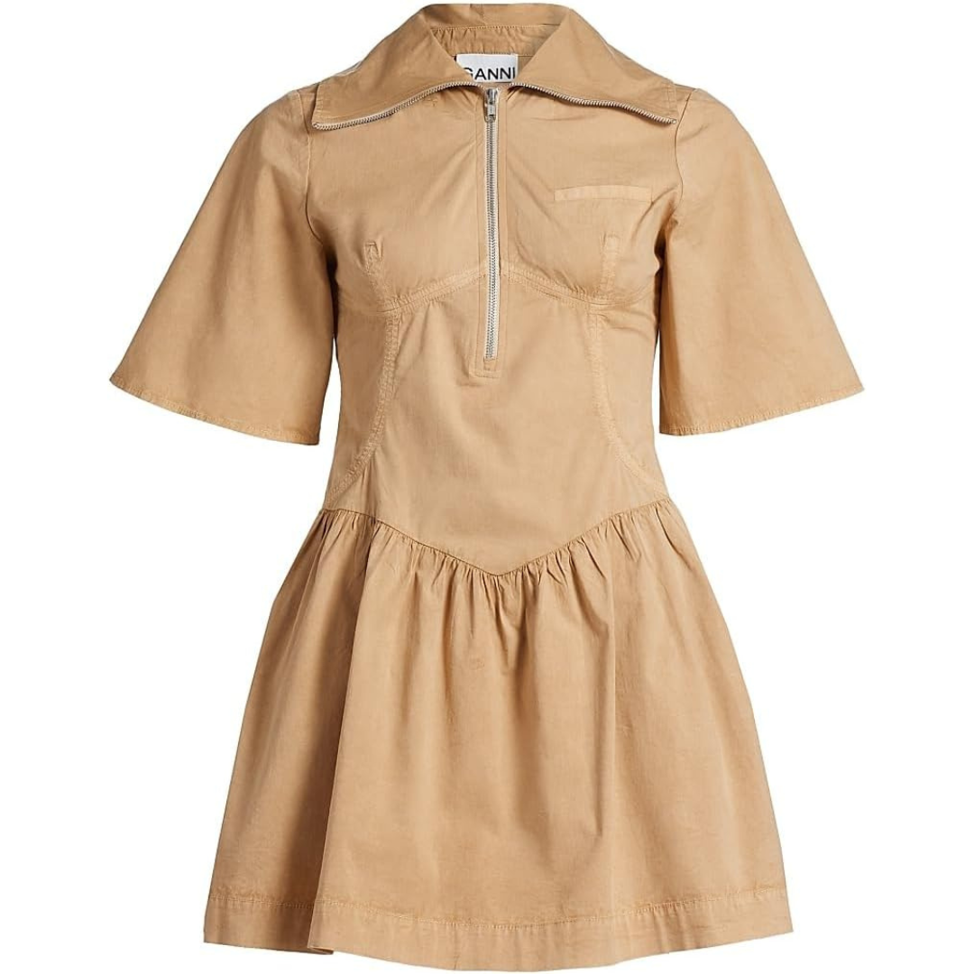 Ganni Washed Stretch-Cotton Mini-Shirtdress