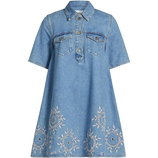 Ganni, Broderie Anglaise Denim Minidress