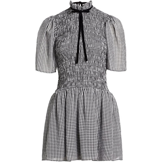 Ganni, Gingham Smocked Minidress
