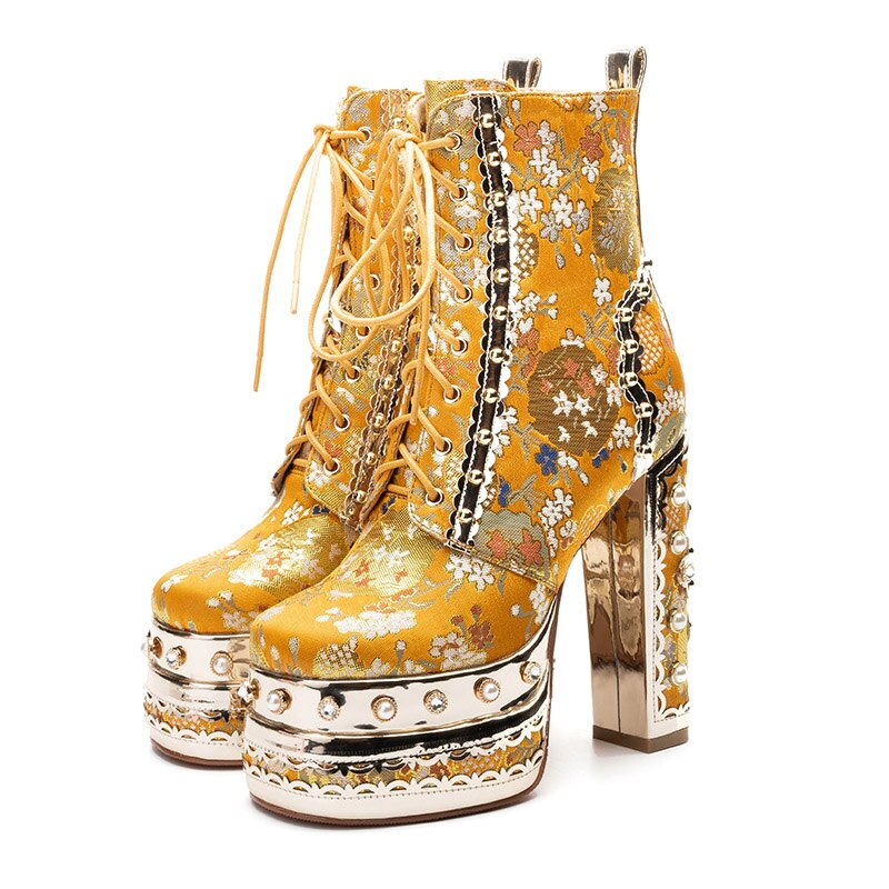 Silk Embroider Chinoiserie Floral Super High Heel Boots-Multiple Options